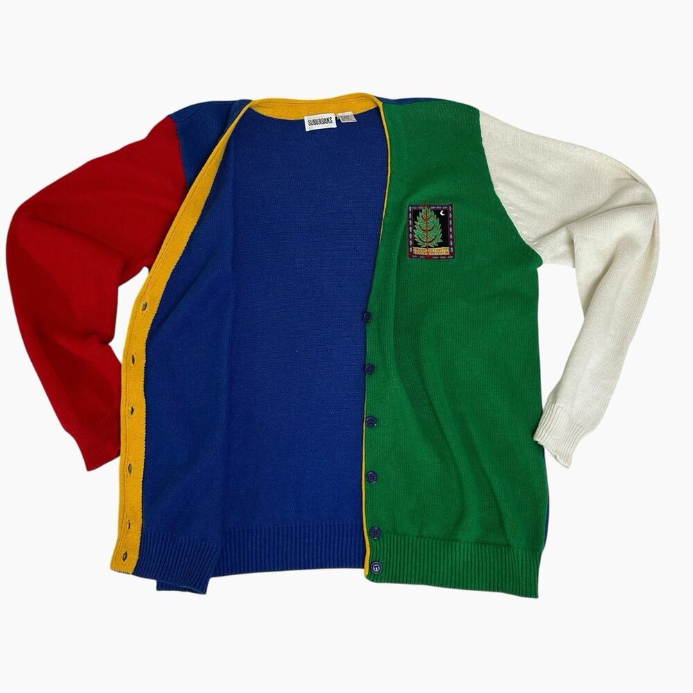 Suburbans Sweater Set 90s Color Block Large Cardigan Medium Short Sleeve Top - Picture 6 of 14